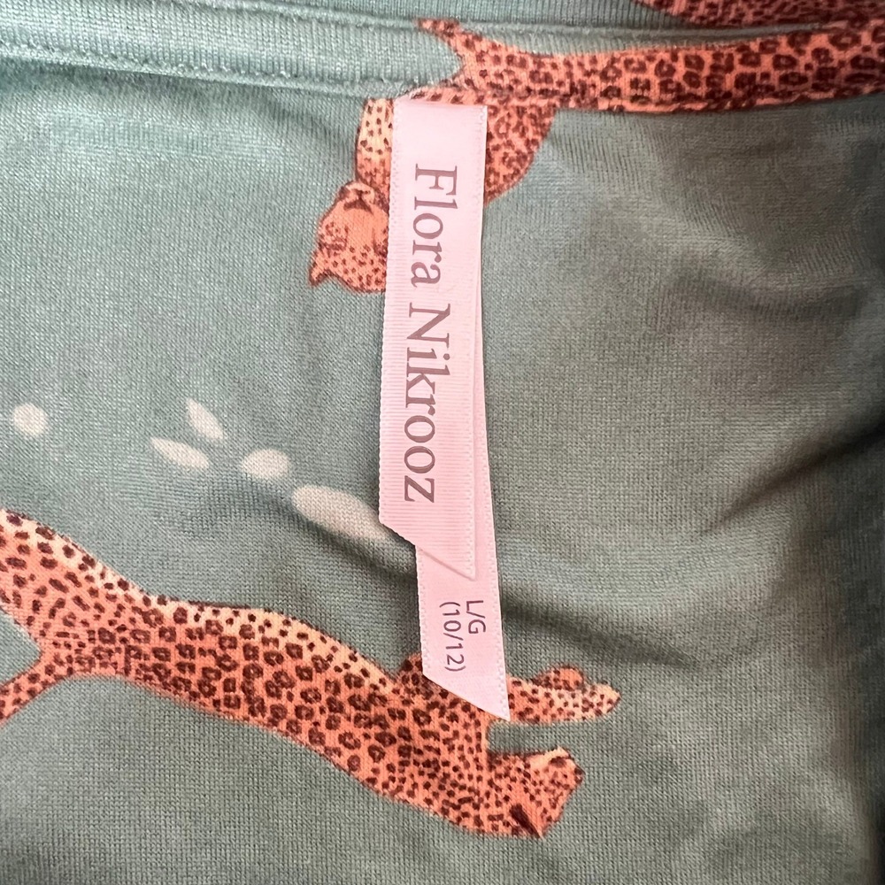 Flora Nikrooz Teal Leopard Print Henley Pajama Set Lace Trim 2 Piece Loungewear - Picture 9 of 12